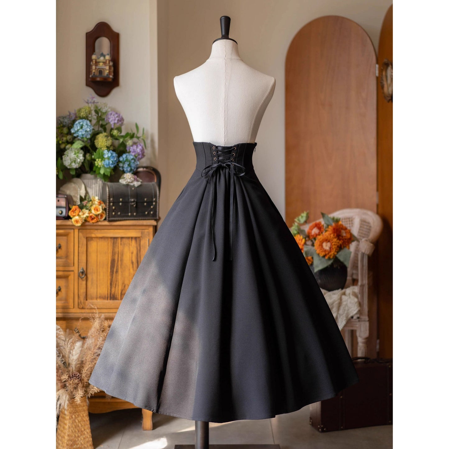 英国のお嬢様のヴィクトリアンスカート - Black