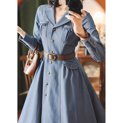 英国のお嬢様のデニムワンピース - Long Sleeves