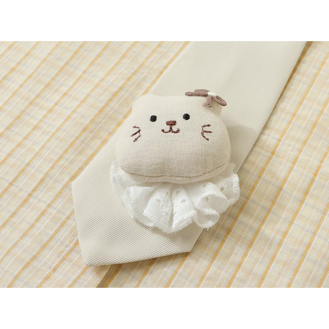 テディベアの刺繍ネクタイシャツ