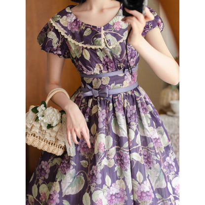 紫葡萄の水彩画コルセットワンピース - Purple