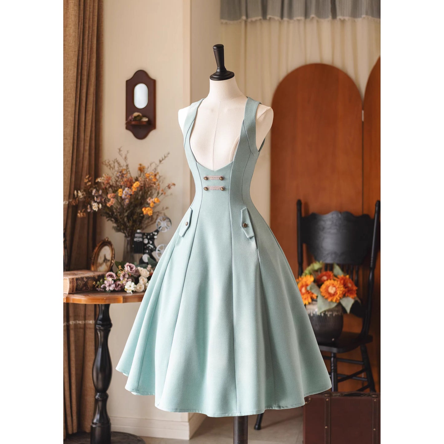英国のお嬢様のクラシックジャンパースカート - Spray Green