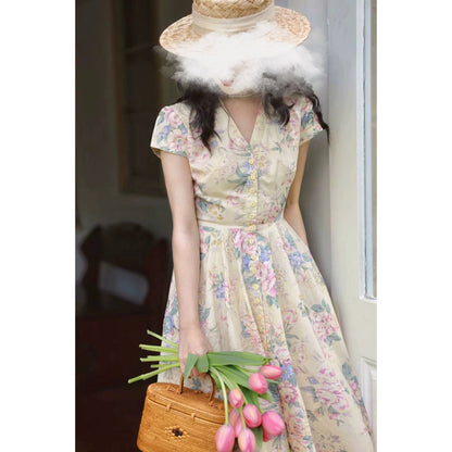 水彩の花絵画クラシックワンピース