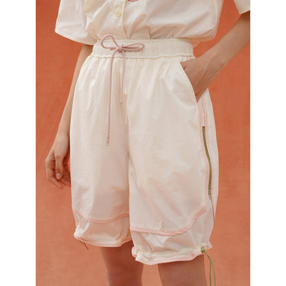 サボテンと花のジップアップハーフパンツ