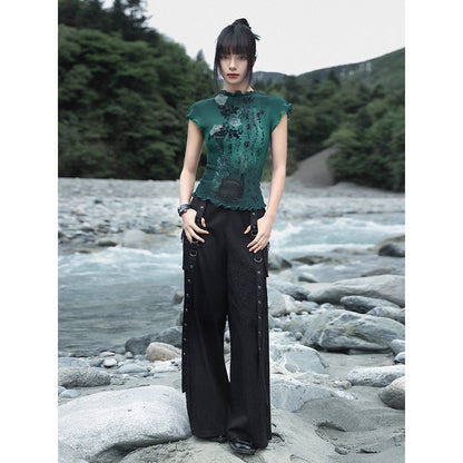 詩句と花絵画ハイネックトップス