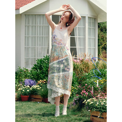 花咲く桃の木と野薔薇のキャミソールワンピース