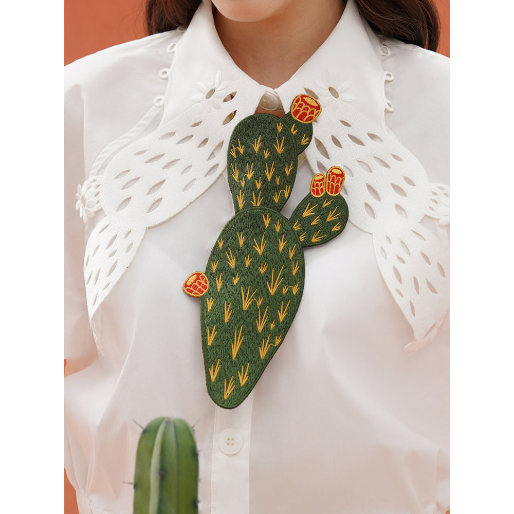 サボテンと花の刺繍ネクタイ - Dark Green