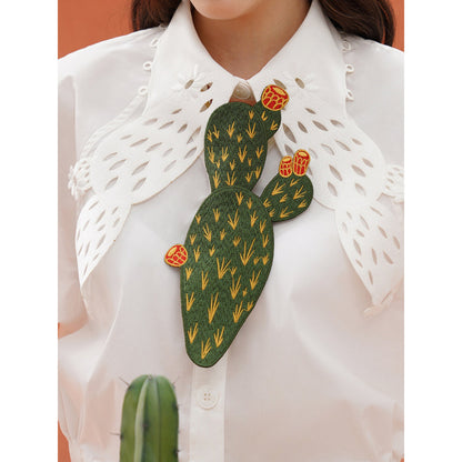 サボテンと花の刺繍ネクタイ - Dark Green