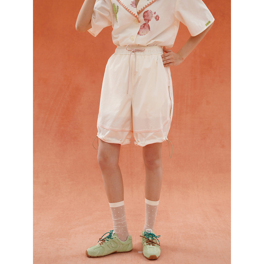 サボテンと花のジップアップハーフパンツ