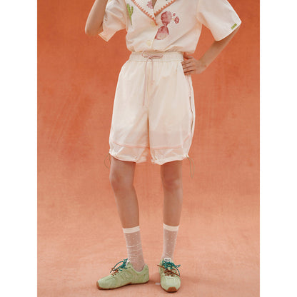 サボテンと花のジップアップハーフパンツ