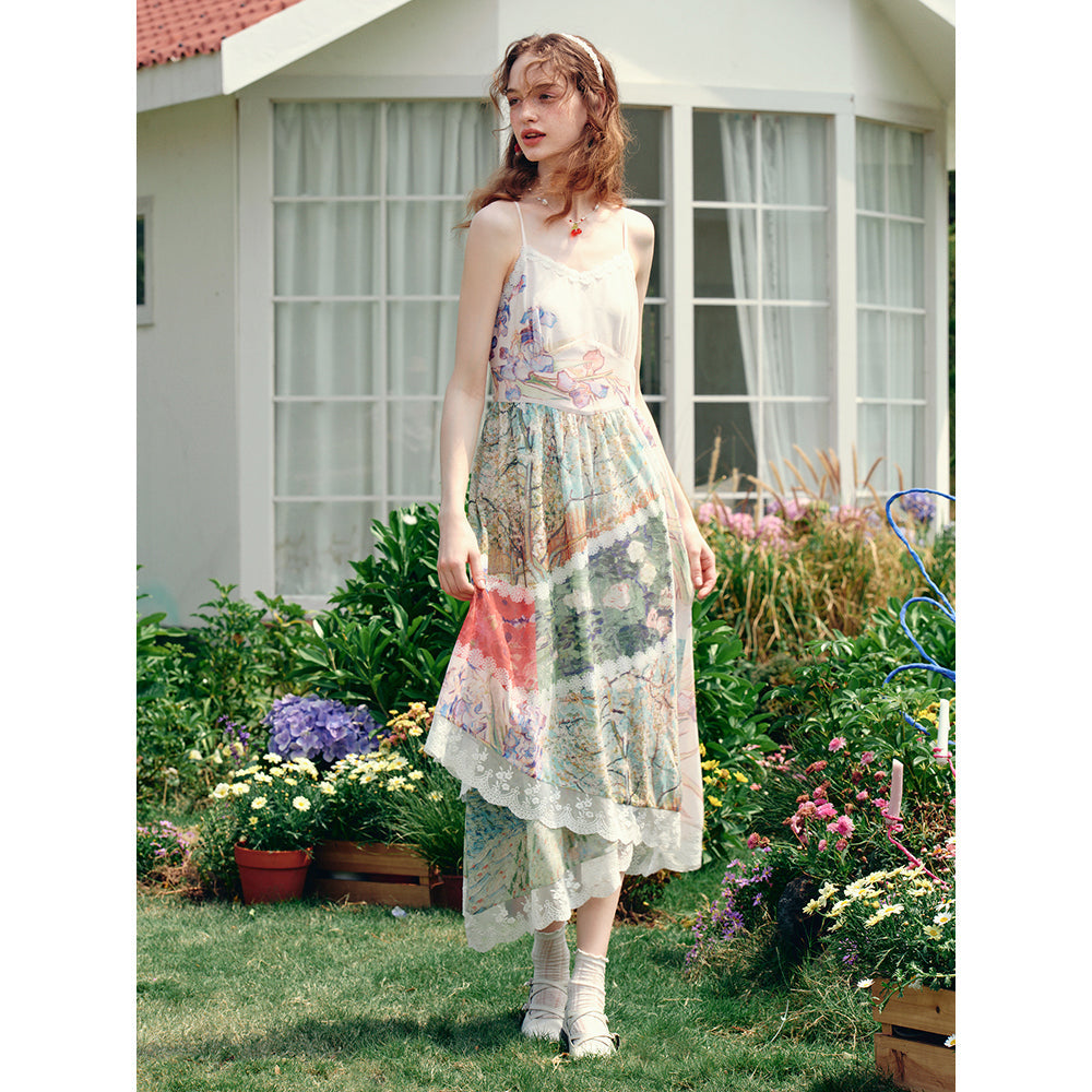 花咲く桃の木と野薔薇のキャミソールワンピース