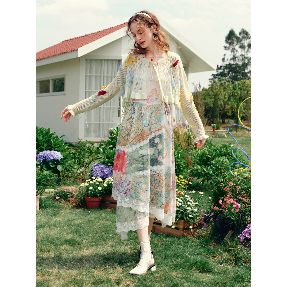 花咲く桃の木と野薔薇のキャミソールワンピース