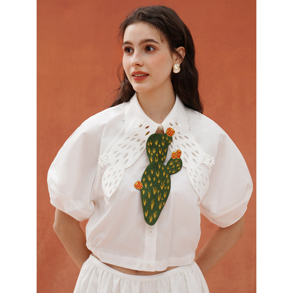 サボテンと花の刺繍ネクタイ - Dark Green