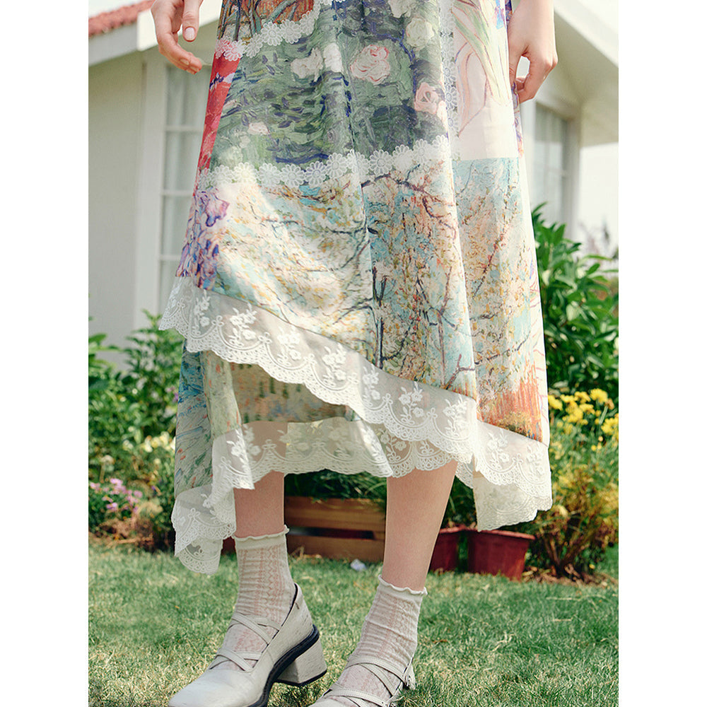 花咲く桃の木と野薔薇のキャミソールワンピース