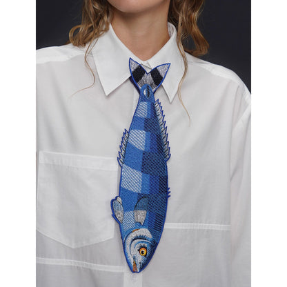 お魚の刺繍ネクタイ（ブルー）