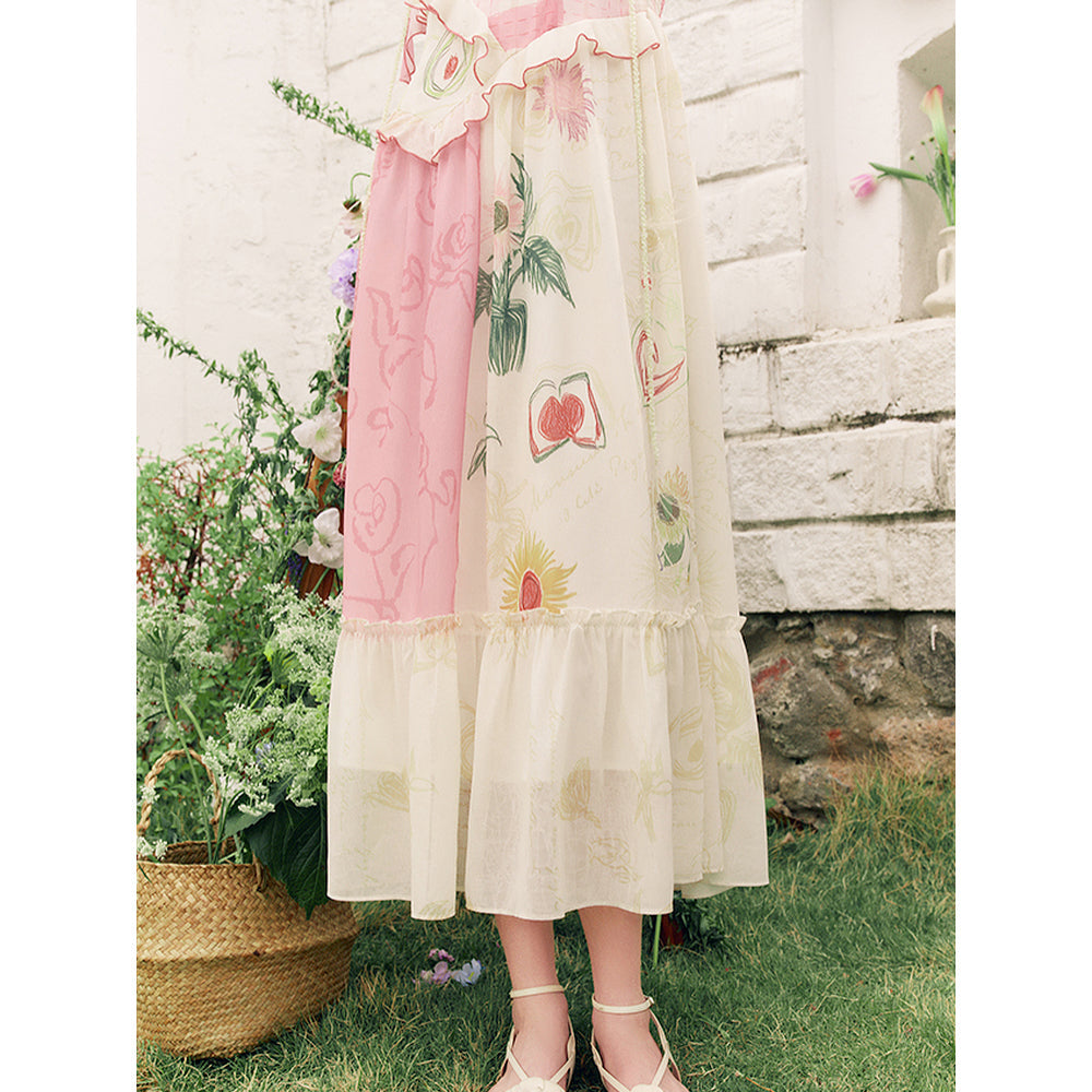 向日葵の花の描画キャミソールワンピース