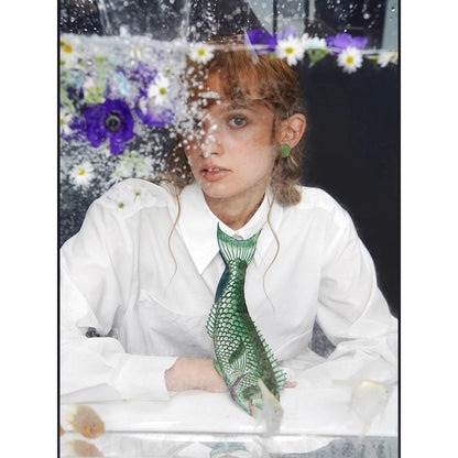 お魚の刺繍ネクタイ（グリーン）