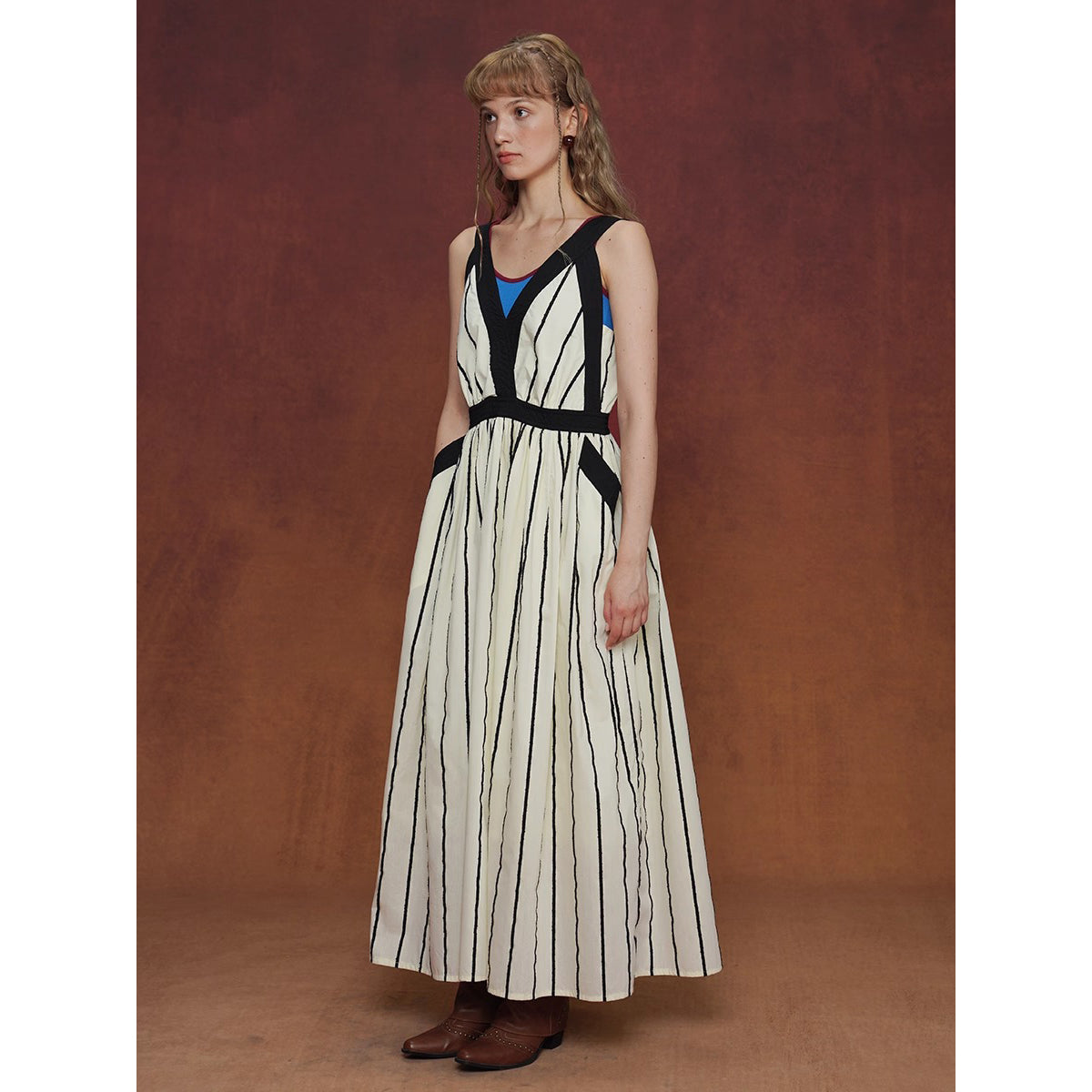 生成の縦縞ストライプワンピース