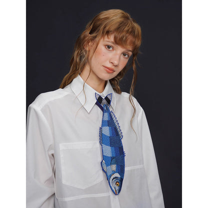 お魚の刺繍ネクタイ（ブルー）