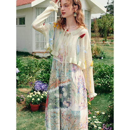 花咲く桃の木と野薔薇のキャミソールワンピース