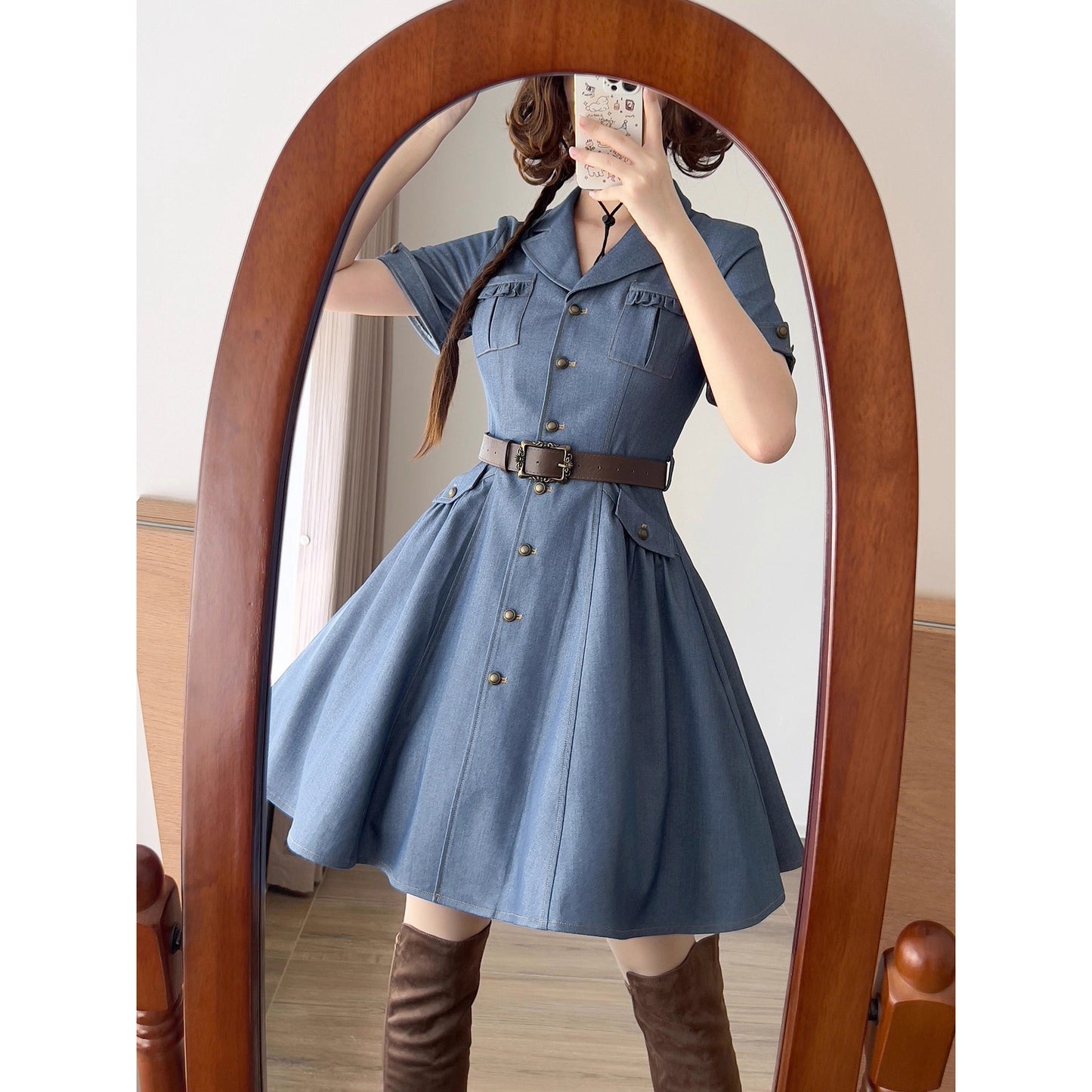 英国のお嬢様のデニムワンピース - Short Sleeves