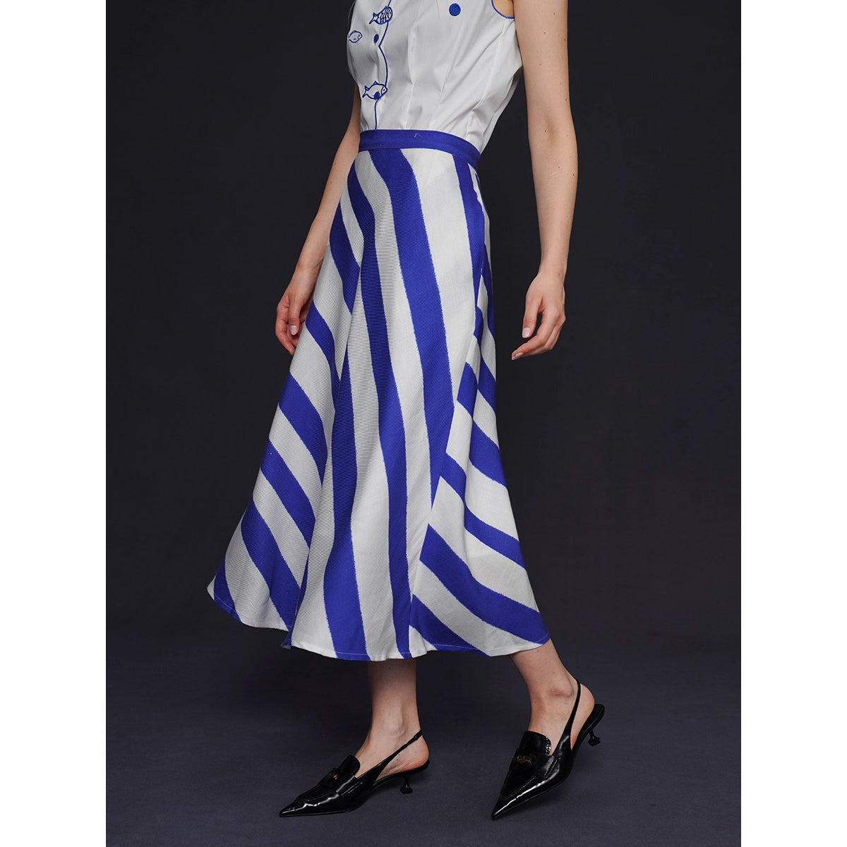 青紫の縞柄ストライプスカート