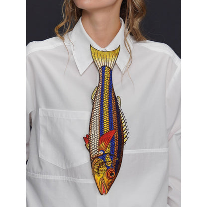 お魚の刺繍ネクタイ（ブルー×イエロー）