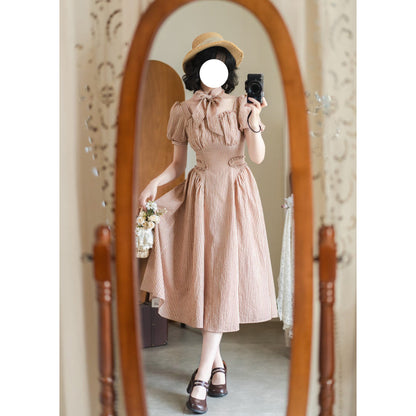 英国のお嬢様のクラシカルストライプワンピース - Carrot Orange