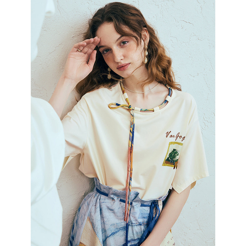 ファン・ゴッホの寝室の刺繍Tシャツ