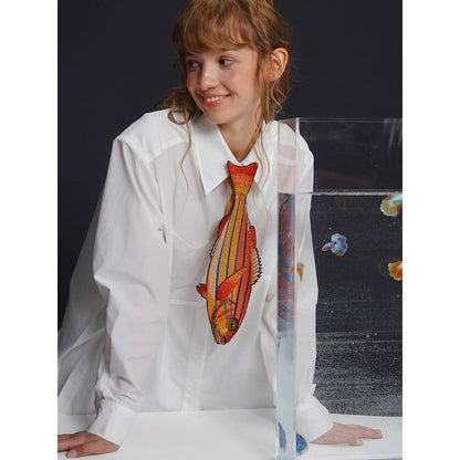 お魚の刺繍ネクタイ（オレンジ）