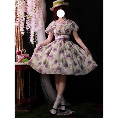 紫葡萄の水彩画コルセットワンピース - Ivory
