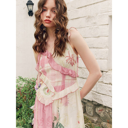 向日葵の花の描画キャミソールワンピース