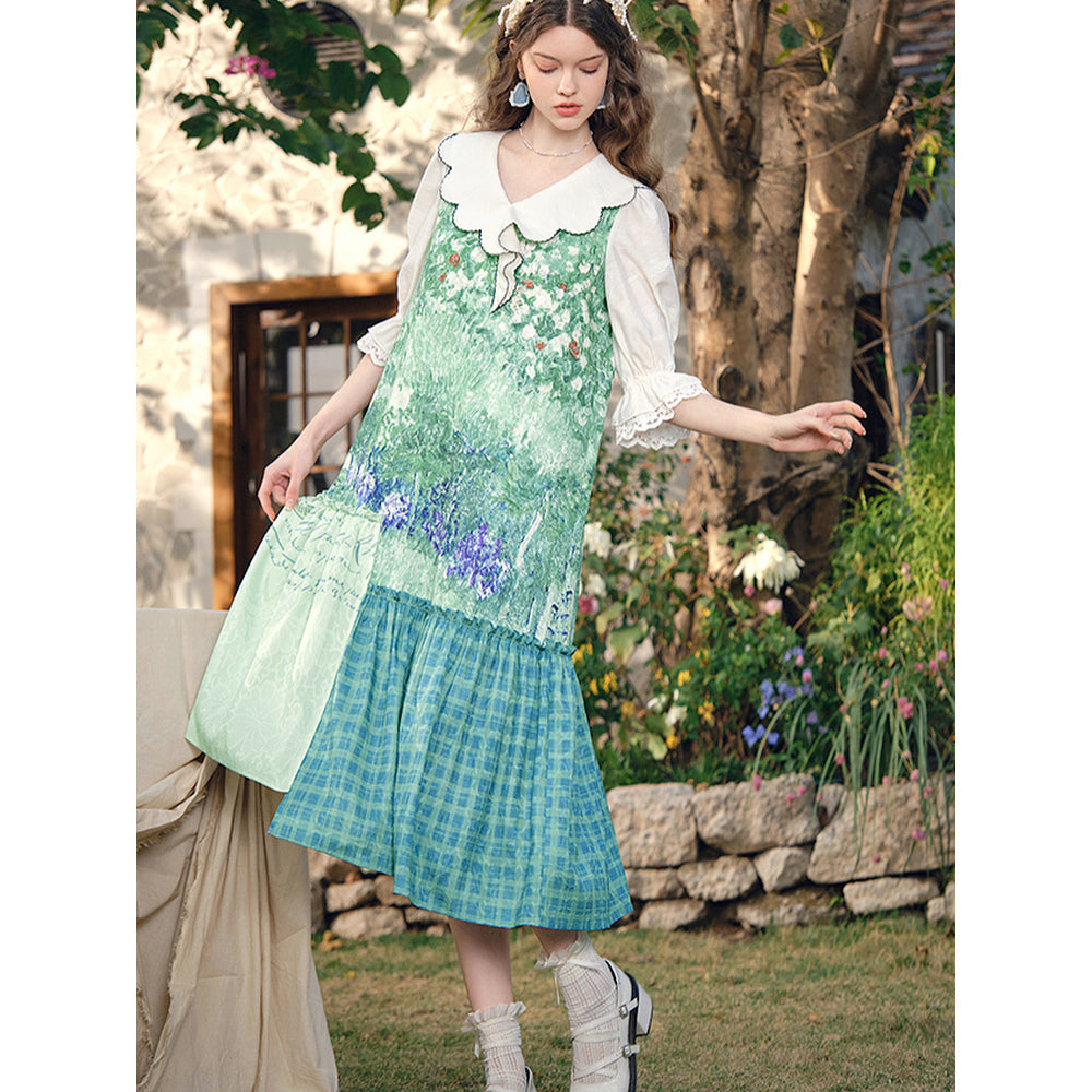 ドービニーの庭のパッチワークワンピース