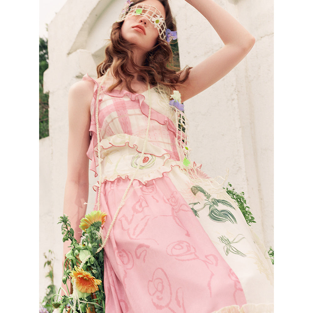 向日葵の花の描画キャミソールワンピース