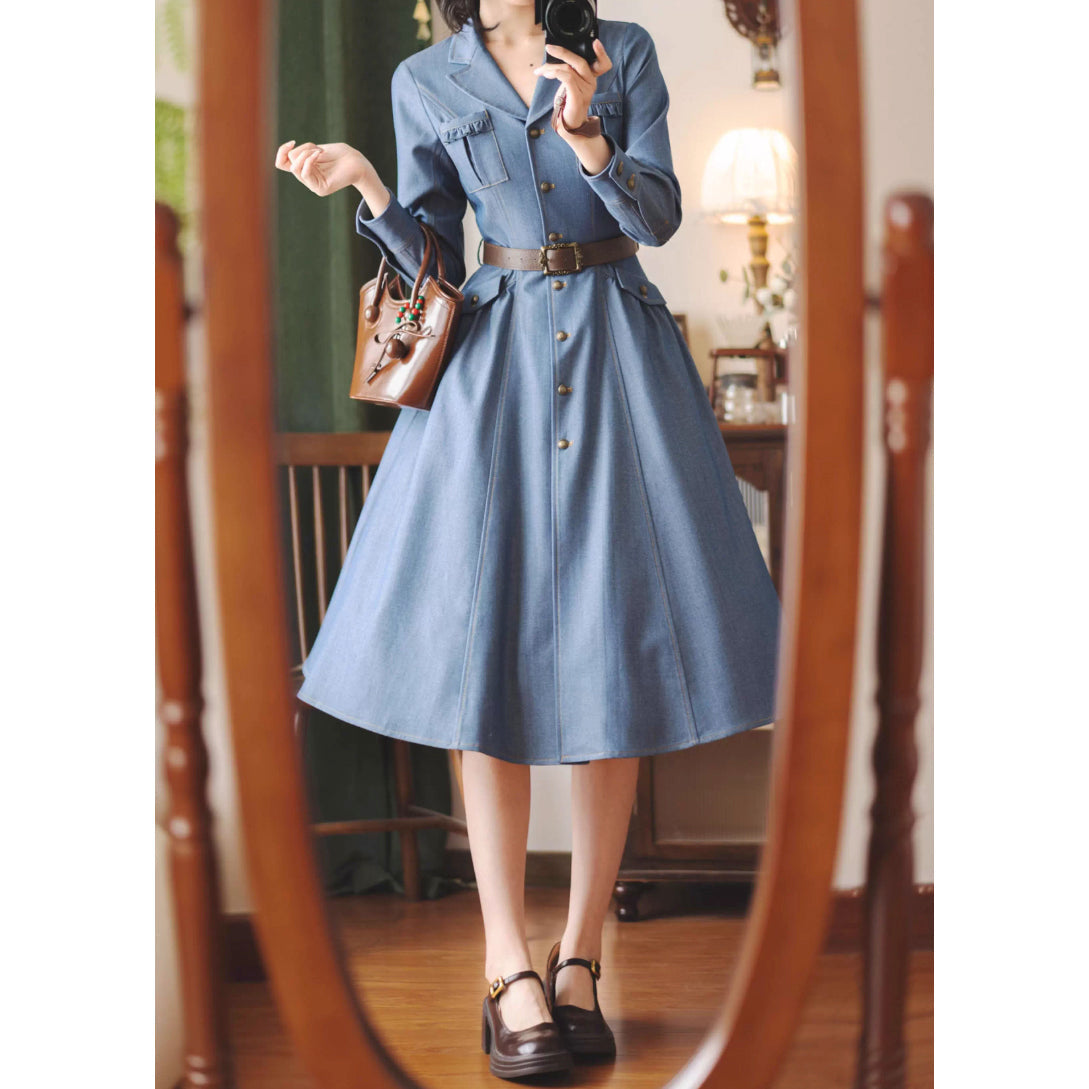英国のお嬢様のデニムワンピース - Long Sleeves