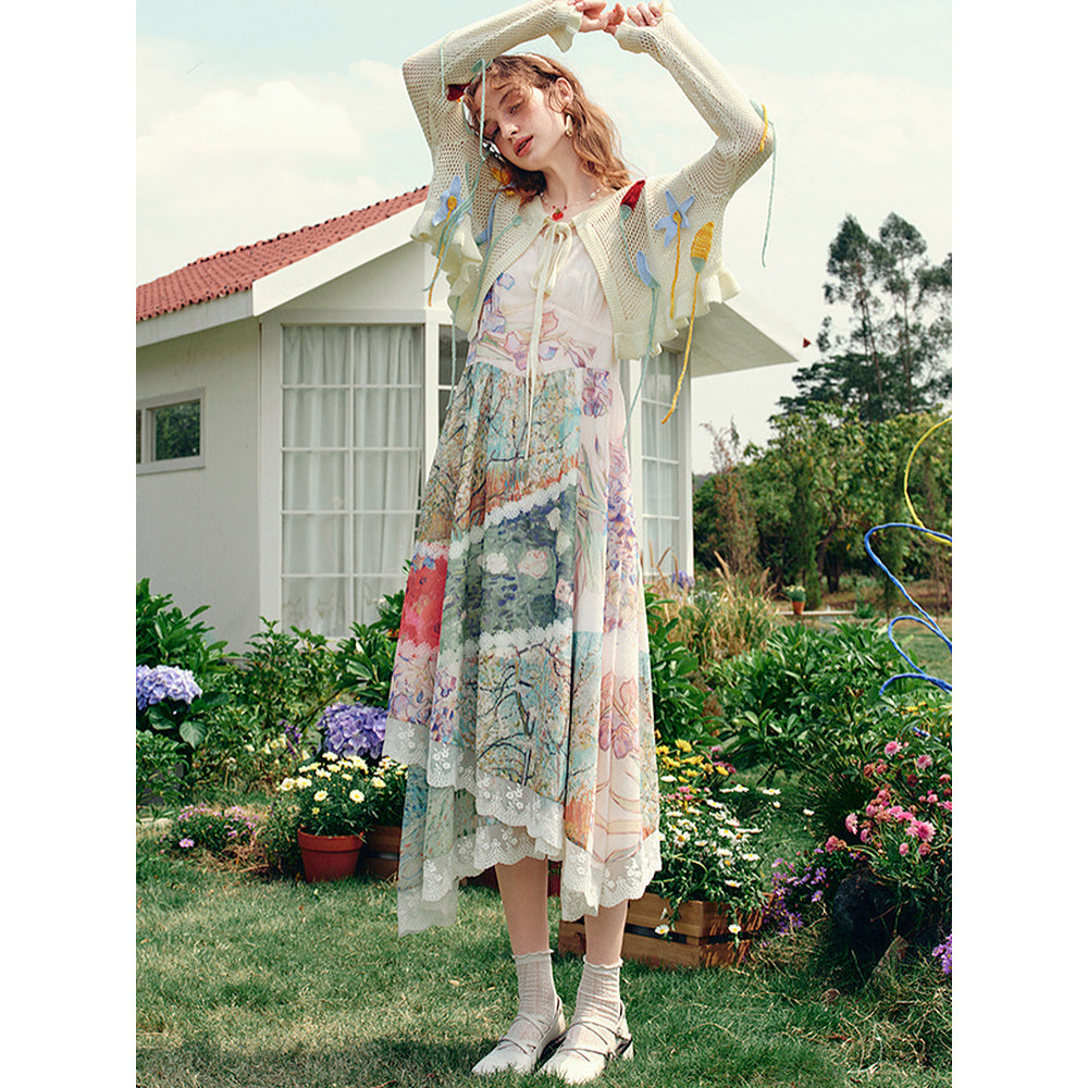 花咲く桃の木と野薔薇のキャミソールワンピース