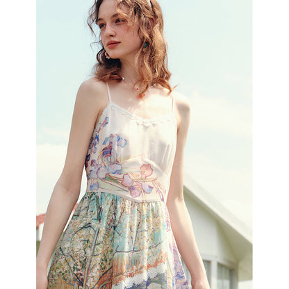 花咲く桃の木と野薔薇のキャミソールワンピース