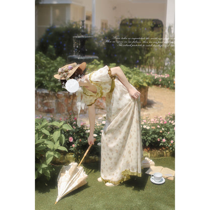 宮廷のお嬢様の花柄ロングワンピース