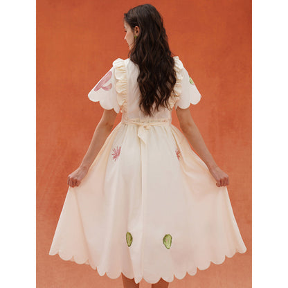 サボテンと花の刺繍レトロワンピース