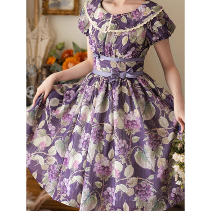 紫葡萄の水彩画コルセットワンピース - Purple