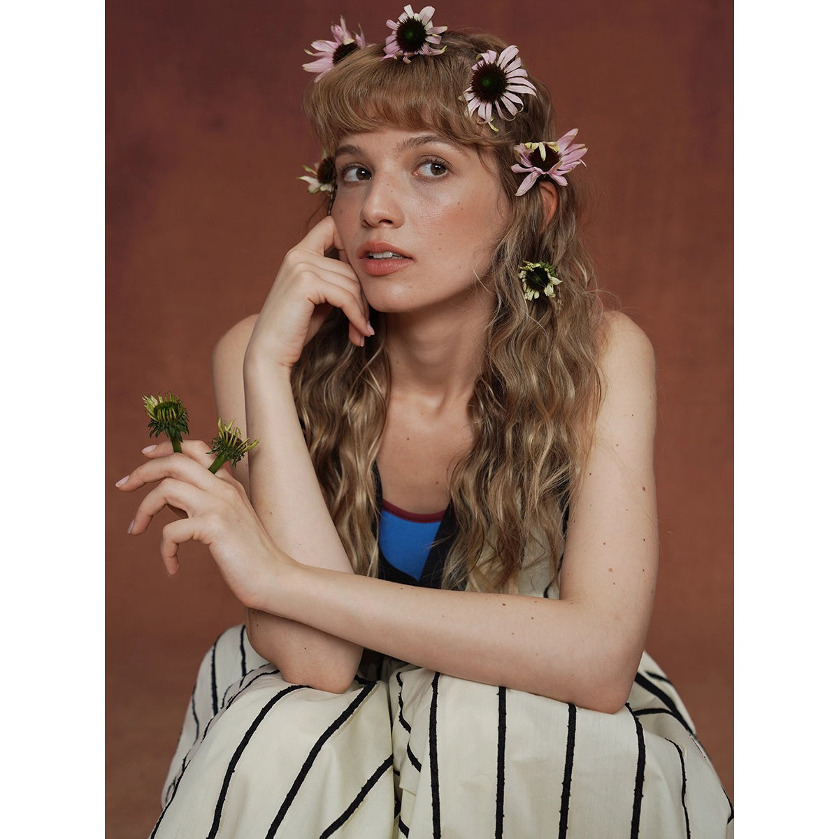 生成の縦縞ストライプワンピース