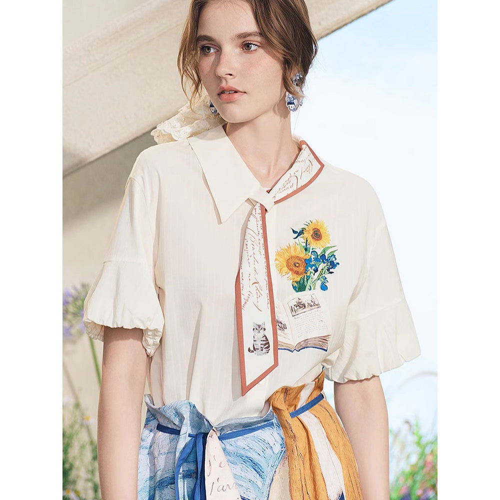 向日葵とアイリスのリボンブラウス