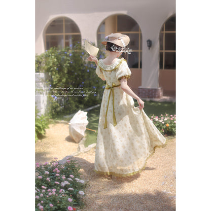 宮廷のお嬢様の花柄ロングワンピース