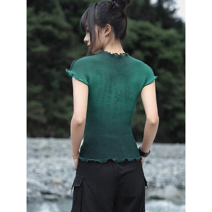 詩句と花絵画ハイネックトップス