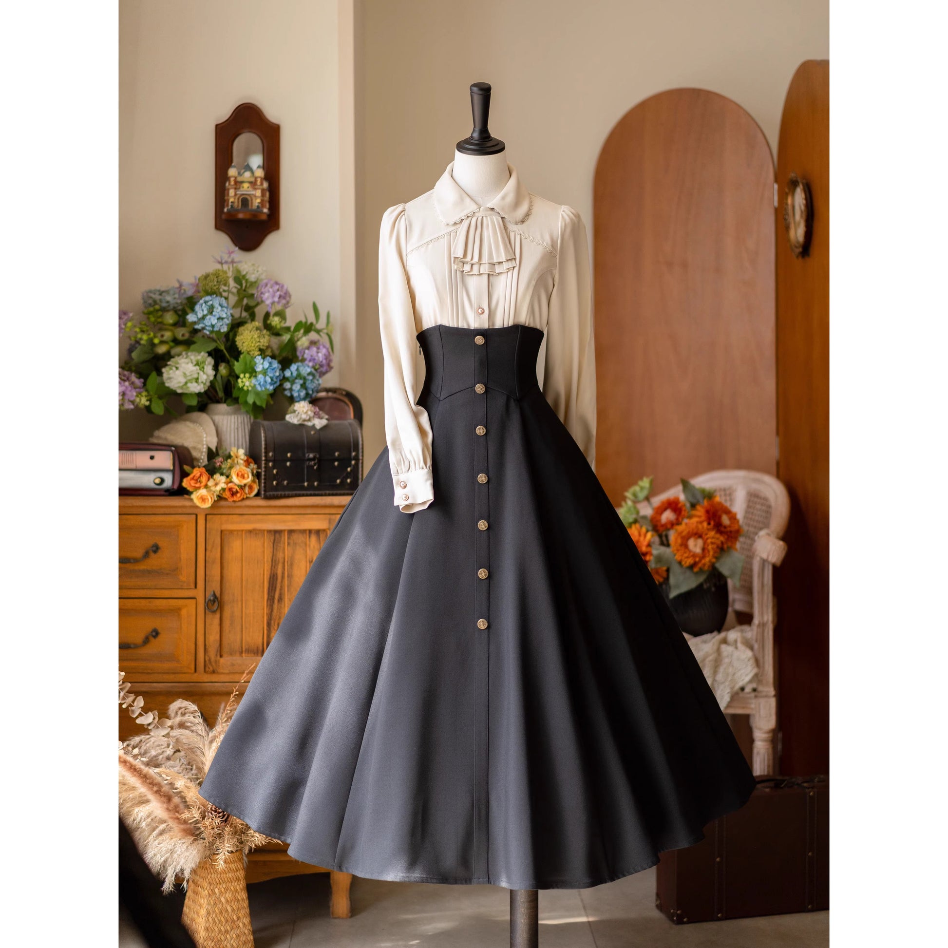 英国のお嬢様のヴィクトリアンスカート - Black