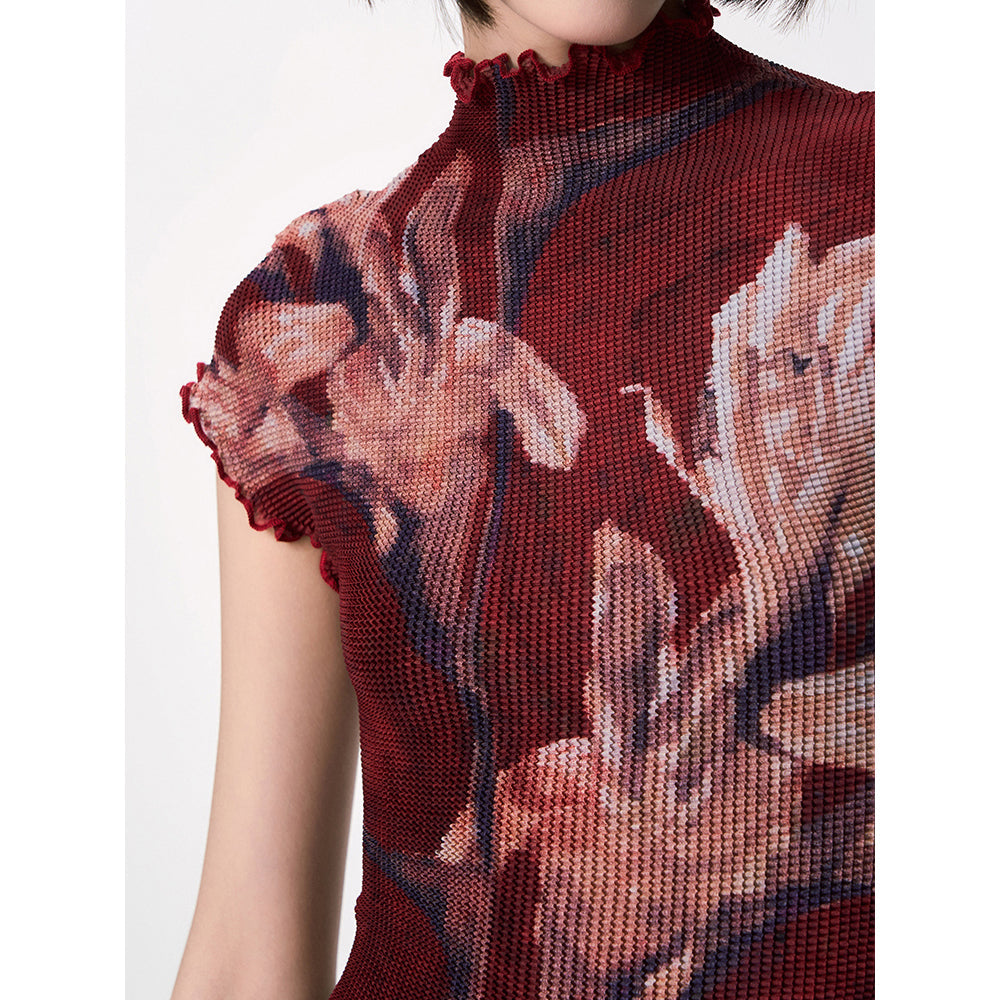 百合の花絵画ハイネックトップス