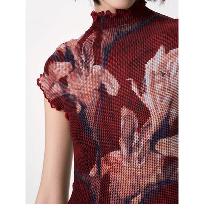 百合の花絵画ハイネックトップス