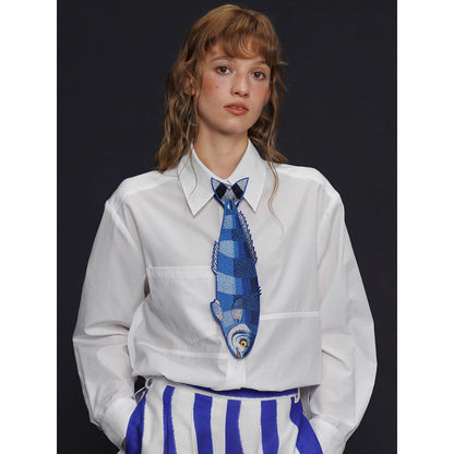 お魚の刺繍ネクタイ（ブルー）