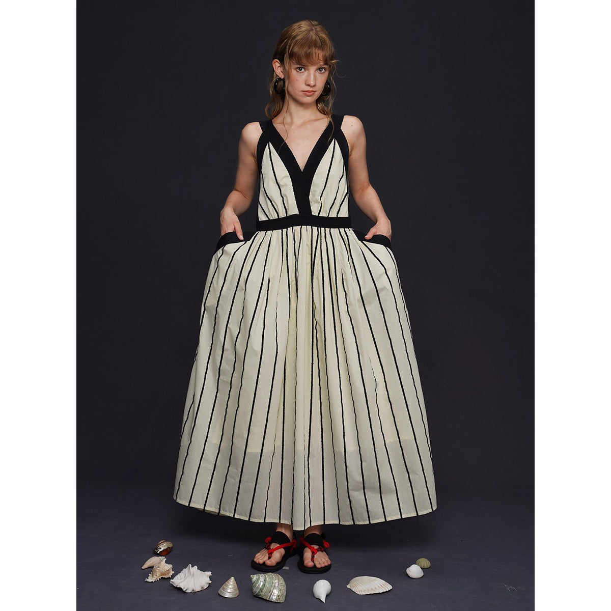 生成の縦縞ストライプワンピース