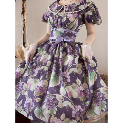 紫葡萄の水彩画コルセットワンピース - Purple