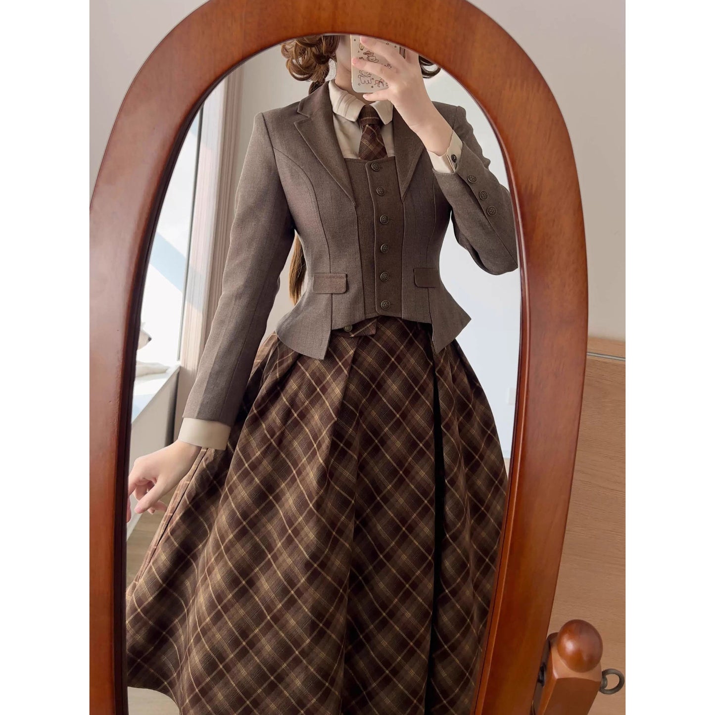 英国のお嬢様のクラシカルショートジャケット - Brown